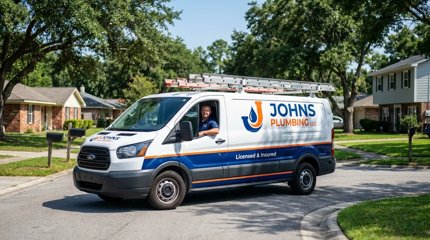 Johns Plumbing LLC service van in Mulberry, AR