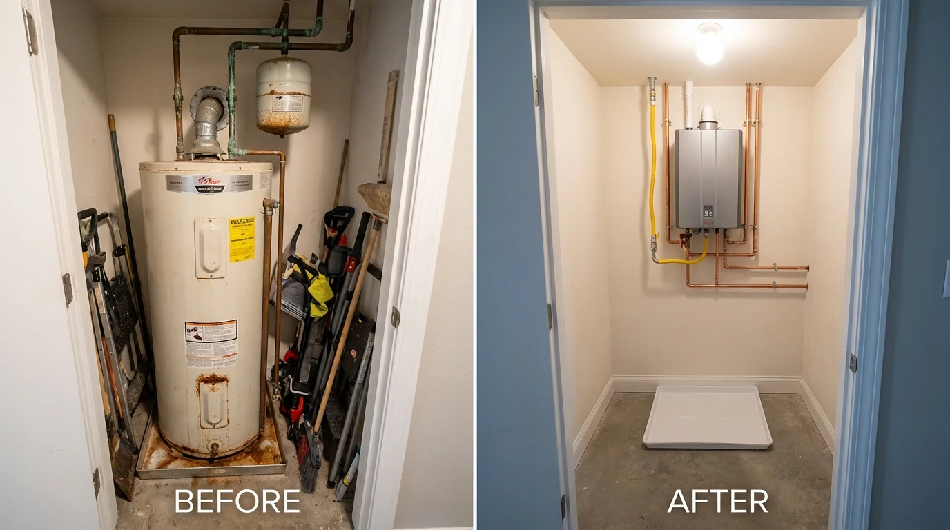 Tank water heater versus wall-mounted tankless unit comparison for Mulberry, AR homeowners