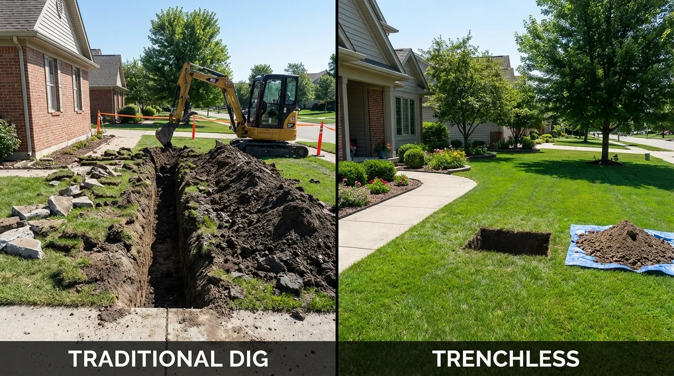 Trenchless sewer repair with minimal yard damage versus traditional excavation in Mulberry, AR